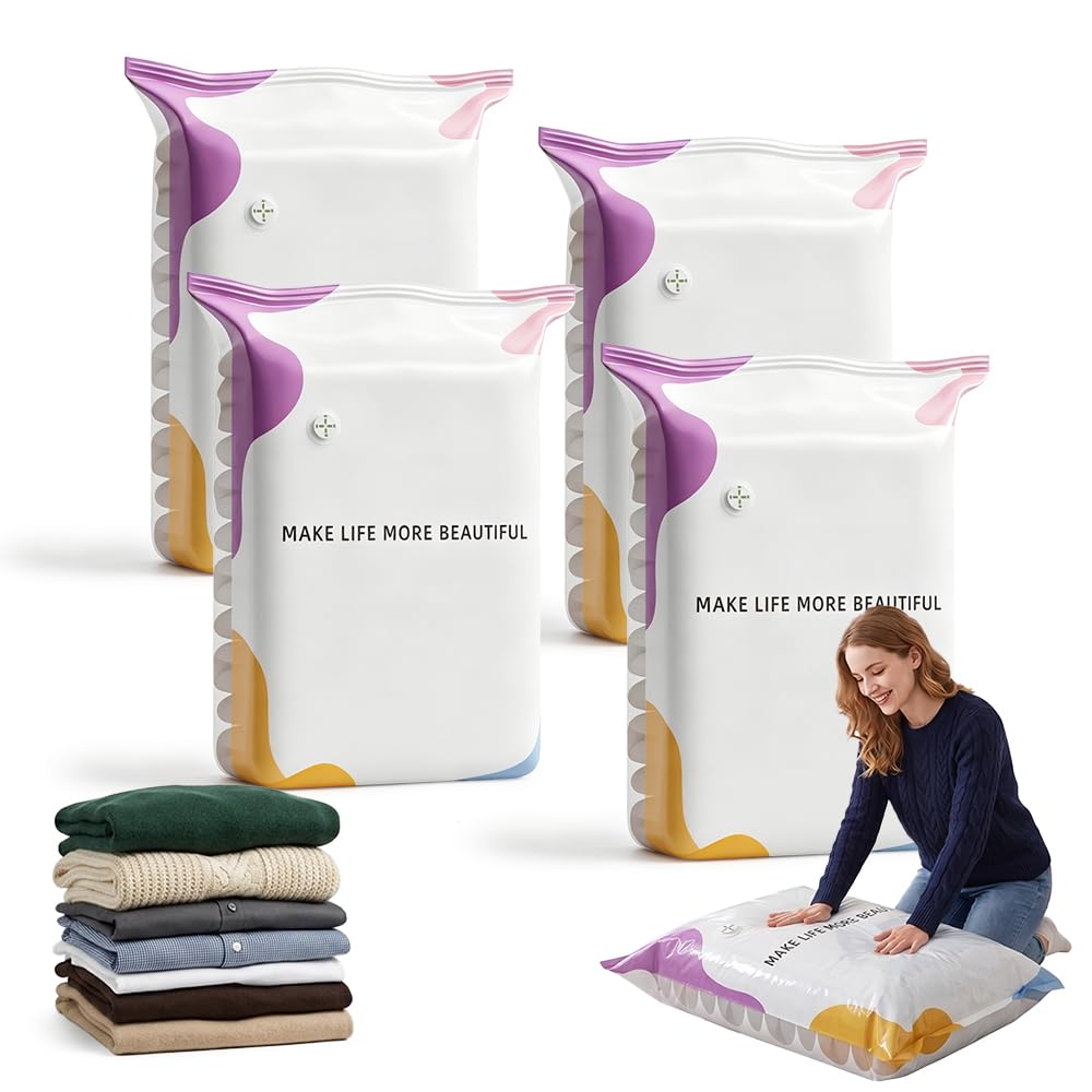 4pcs No-pump Vacuum Storage Bags, 2026 Upgrade Cube Compression Space Saver Bags, Large Storage Compression Bags No-pump 3d Vacuum Storage Bags For Clothes, Comforters, Blankets