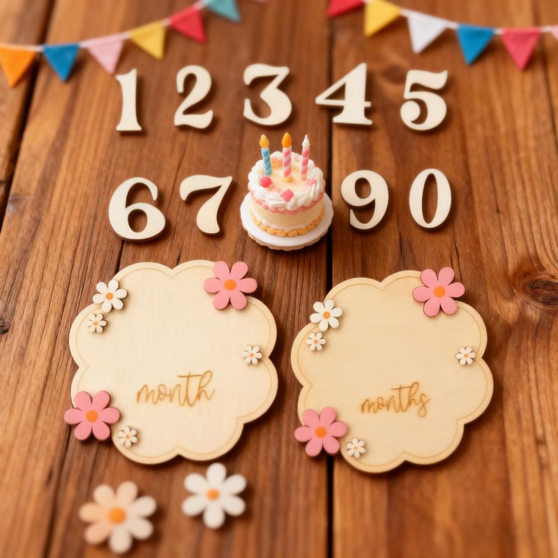 12pcs Newborn Growth Chart & Birth Announcement Board - Wood Monthly Trackers Suitable for 1-12 Months, Wall Decor with Growth Charts for Parents, Record for Decoration