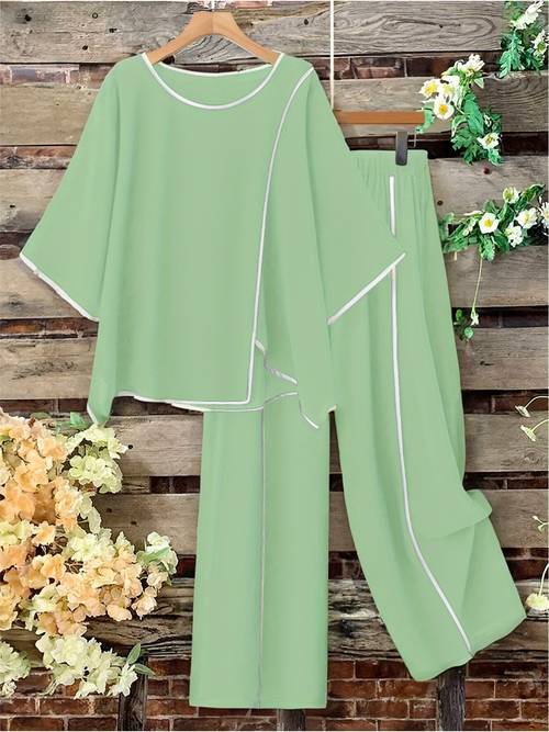 plus size womens lounge set comfortable short sleeve top elastic waist pants solid color 2pcs outfit