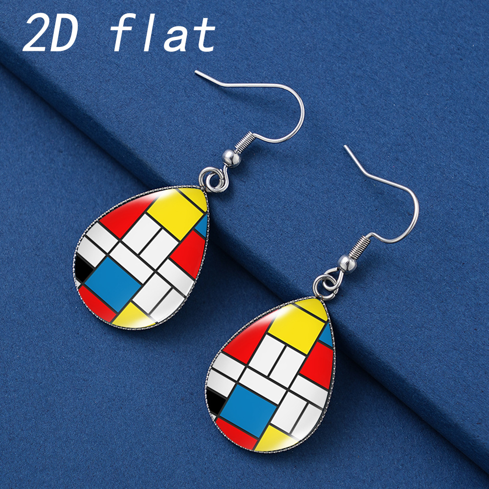 TEMU 1 Par de Pendientes de de Cristal con Diseño Geométrico de Bloques de Color , Gancho de Acero Inoxidable Hipoalergénico, 2D , Pendientes de Moda