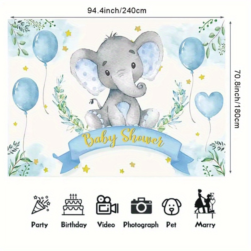 elephant shower party backdrop blue green leaf Temu