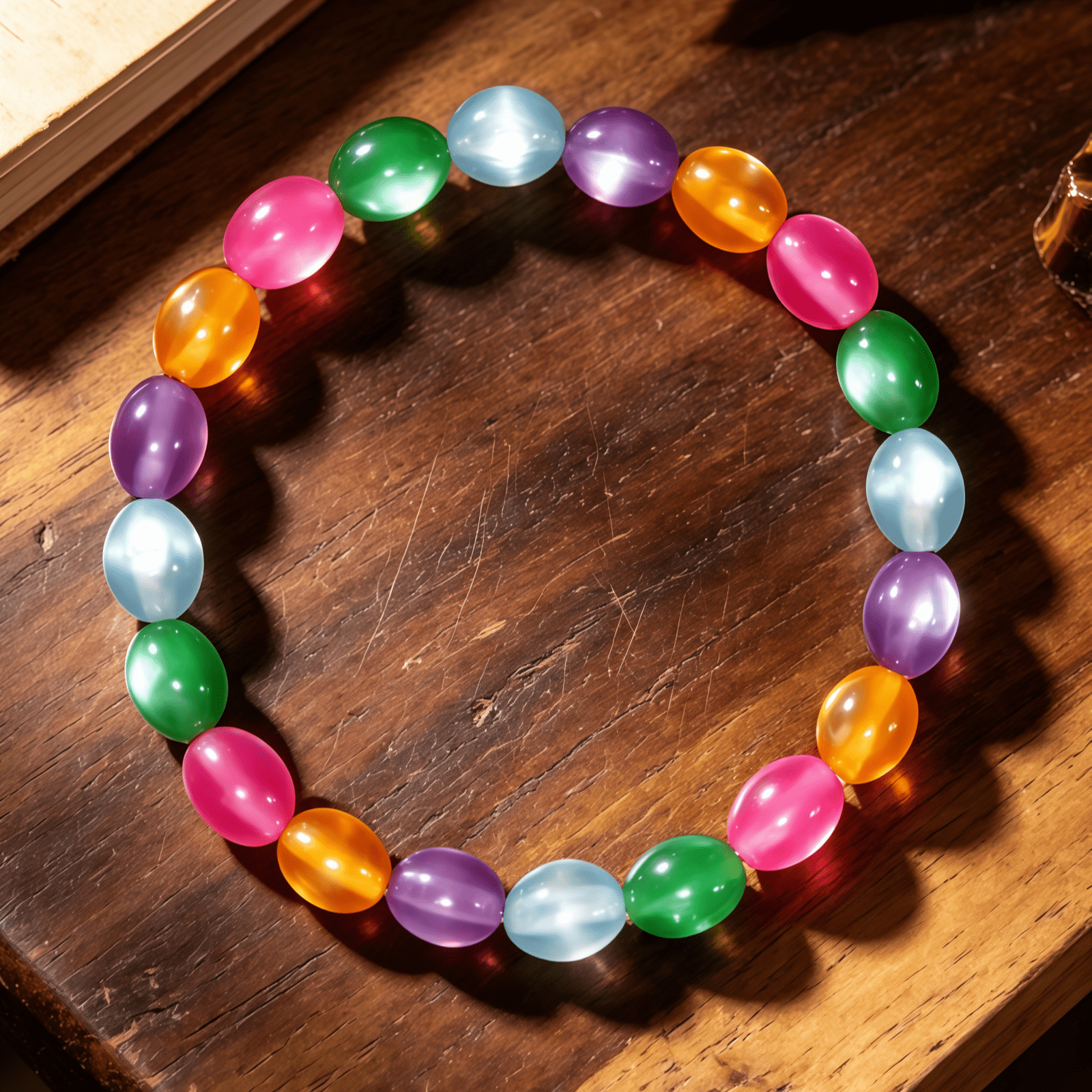 Dazzling Oval Cat's Eye Stone Bracelet, Trendy Beaded Design