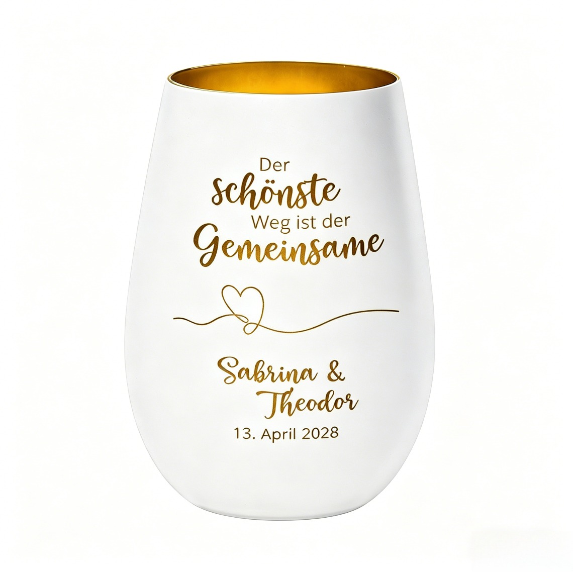Image of Personalized White Glass Candle Holder - German Quote, Custom Couple Names And Date, Wedding Anniversary Gift Votive Holder (no Candle Included)