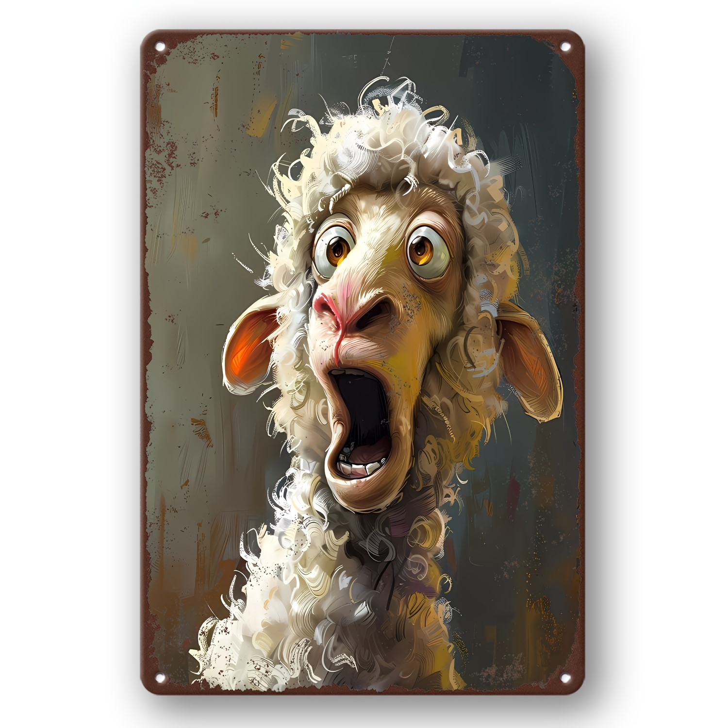 TEMU 1pc Fun Surprise Sheep Retro Iron Wall Sign - Vintage Cartoon , 12"x8" Rustic Metal Art With Weathered Texture, No Electricity Needed, Easy