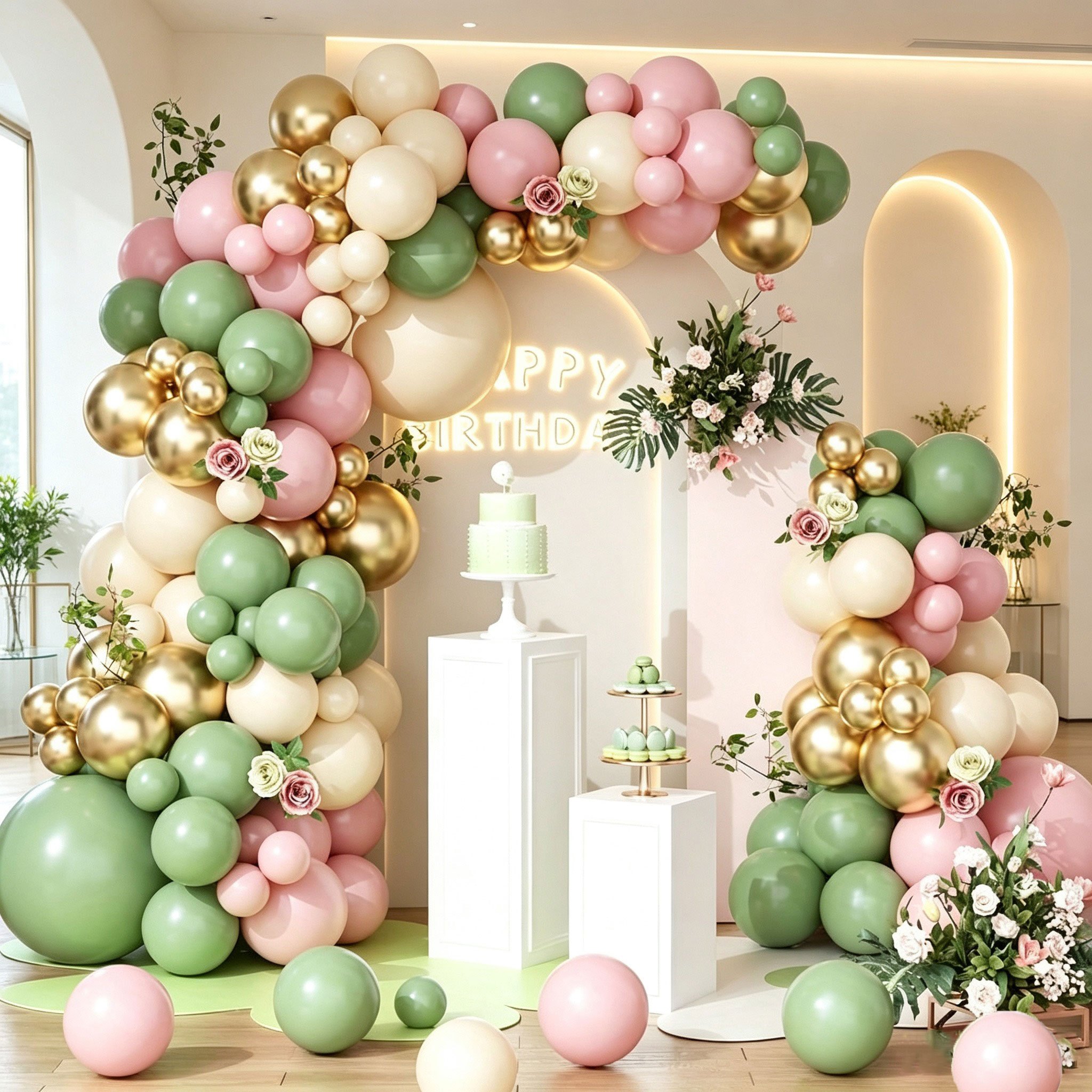 TEMU Ensemble de 171 ballons de style bohème, comprenant des combinaisons d'arches de guirlandes de ballons verts, roses, et dorés, adaptées aux ,