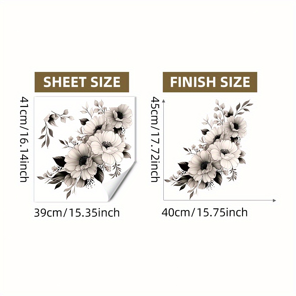 Image of Beautiful Large Flower Stickers, Black And White Large Floral Pattern Hd Wall Stickers, Home Decoration Wall Surface Wall Ornaments Stickers Flower Wall Stickers Paintings