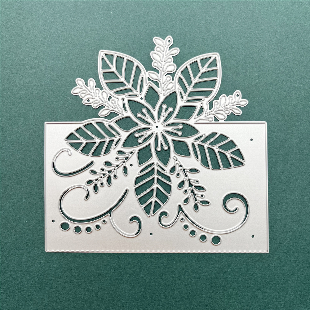 TEMU Christmas Winter 1pc Flower Leaves Metal Die Cuts, Flower Edge Border Cutting Dies For Diy Scrapbooking Photo Decorative Embossing Paper Craft