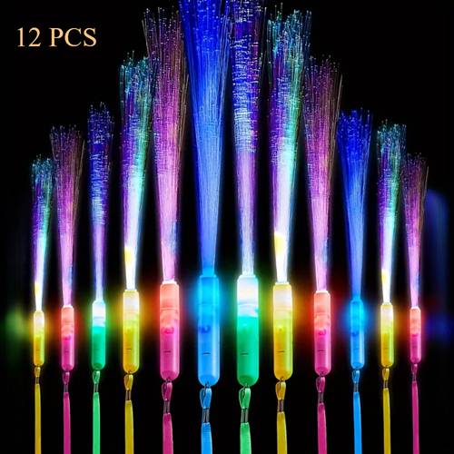 12pcs colorful led light up fiber optic sticks durable pvc multi color flashing operated for easter christmas parties weddings night events