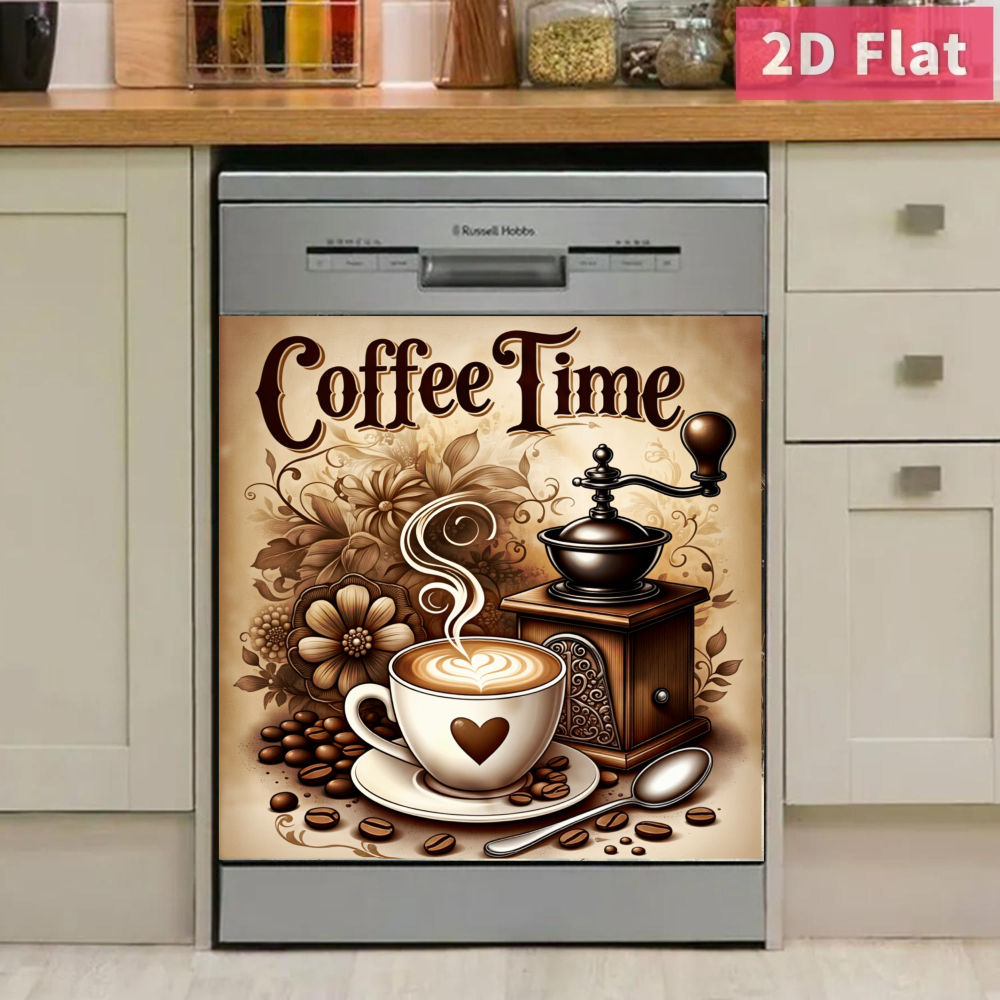 Coffee-themed Decal Sticker Suitable For Dishwasher, Fridge, Oven - Coffee Bean, Grinder, Latte Art & - Non-removable Sticker For Coffee Appliance Decor, Easy Application, Fits Small Kitchens, 2d Flat