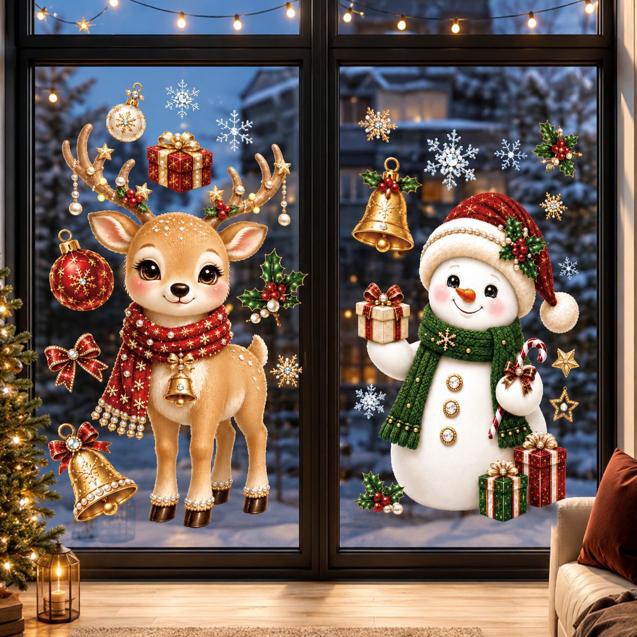 TEMU 2 láminas de pegatinas de ventana navideñas de estilo joyería, lujosas y chic, con adorables, , campanas y pegatinas de cristal. Perfectas para