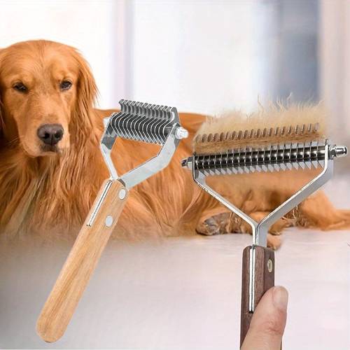 1 suitable for grooming brush stainless steel detangler comb with ergonomic wood handle professional shedding tool for long medium haired dogs suitable for long medium haired breeds
