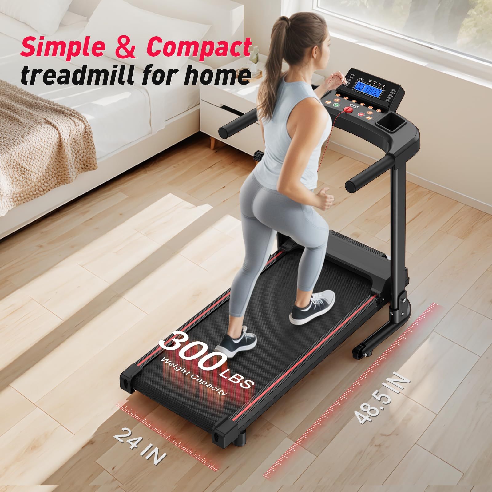 XMKEY Foldable Portable Treadmills for Home with 300 LBS Capacity, APP Control, Compact Small Walking Pad Treadmill for Office, Without Battery