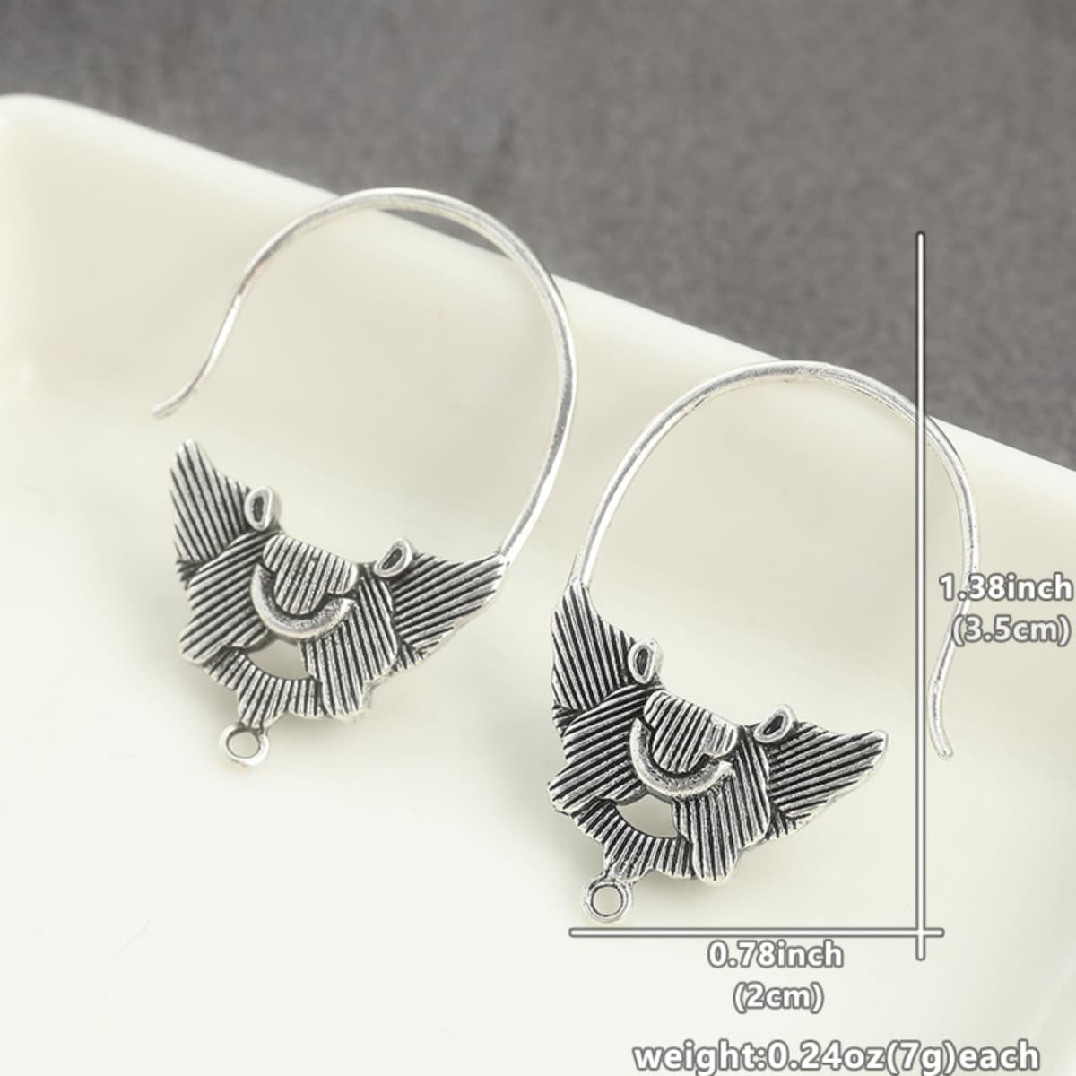 Long Dangle Ear Hooks with Textured Mask Pendants, Unisex Style