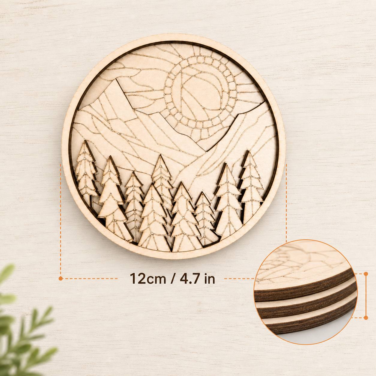 TEMU Décoration murale en bois 2D plat, 2D plat, 2D plat à couches de montagne, peinture , découpée au laser, œuvre d'art en bois naturel, étagère de
