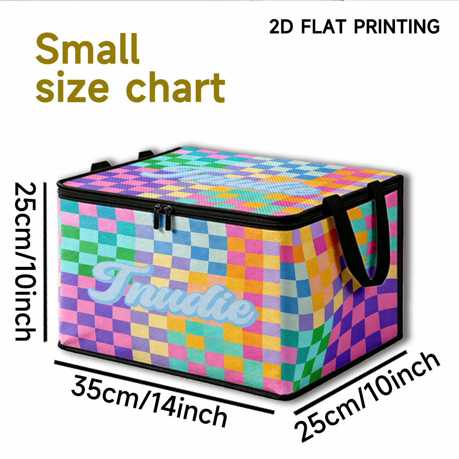 TEMU 1 Custom Text Personalized Storage Box (with Lid), Colorful Plaid , Multifunctional Foldable Clothing Storage Box With Lid And Handle, Suitable