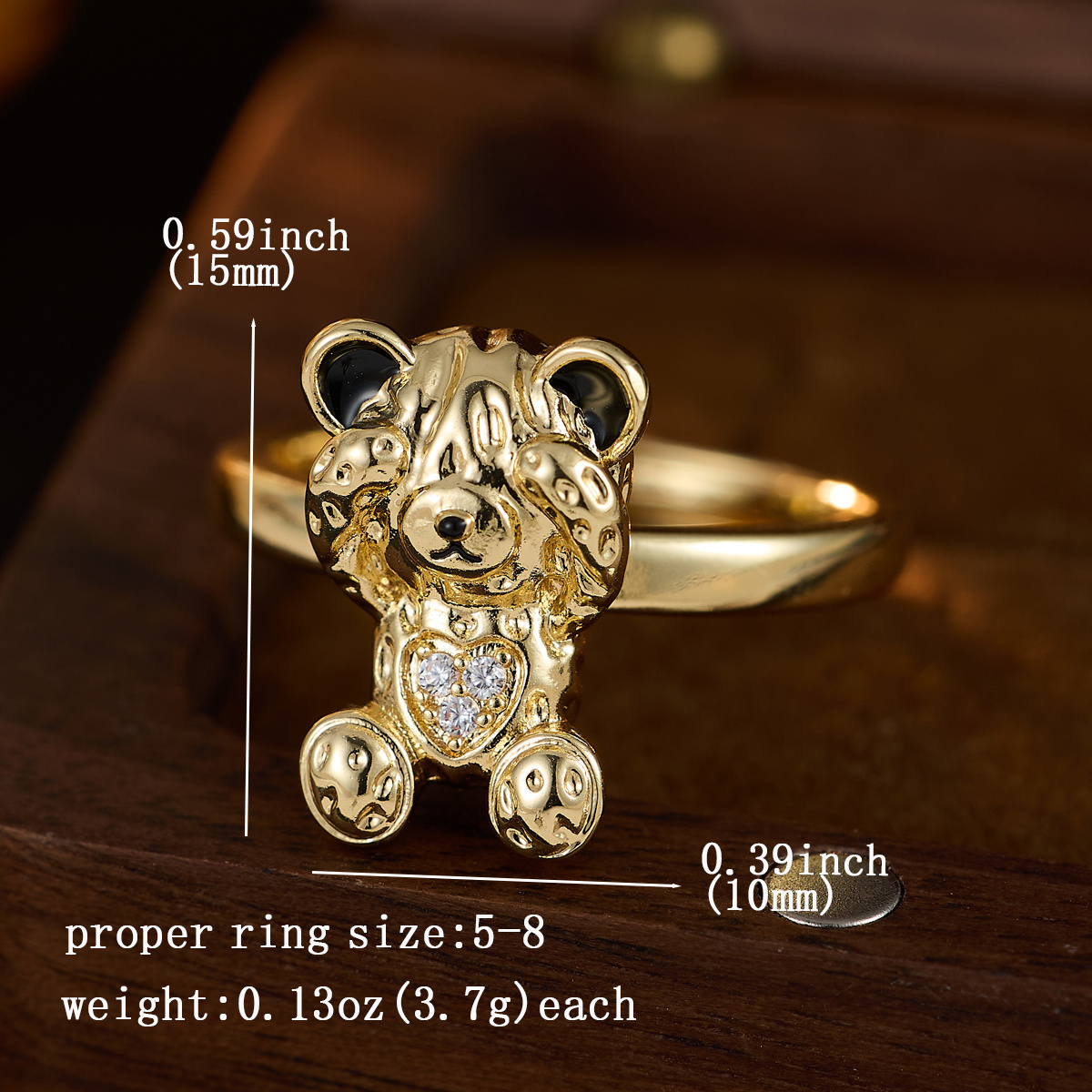 Plated Bling Bling Bear Opening Ring, Cute Gift for Y2K Style