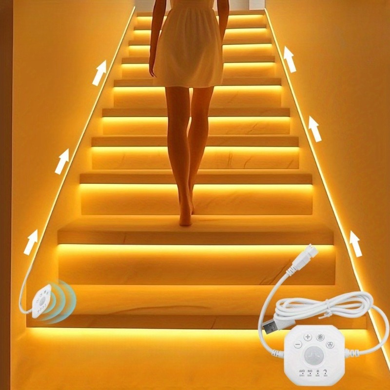 TEMU Lqhzmyy Led Motion Sensor Strip Lights, Led Motion Sensor Step Lights, Flexible Neon Strip Lights, Warm White Neon Strip Lights With Usb