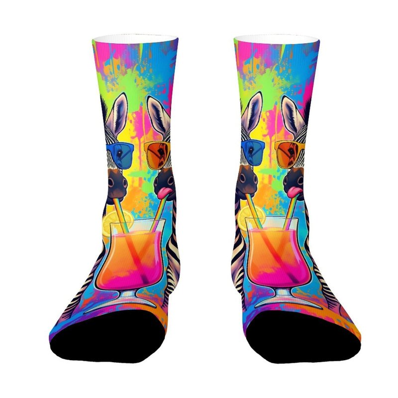 TEMU 1 Paire de Chaussettes d'Extérieur Unisexe, Chaussettes Imprimées Multicolores Zèbre Portant des Lunettes et , Lavables en Machine, Conviennent