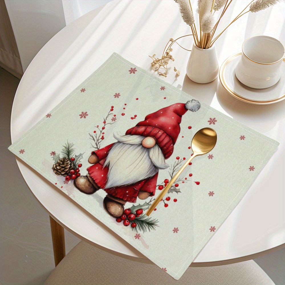 

4- Christmas Placemats - Rectangular Table , Stain , , Washable, Dining Decor