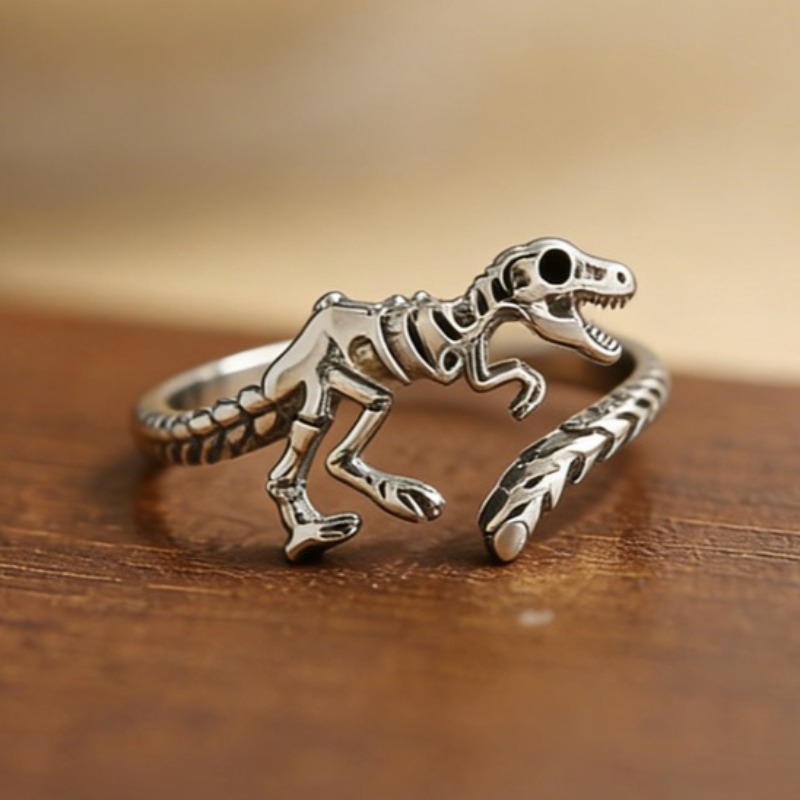 TEMU Bague ouverte réglable squelette de dinosaure à la unique et vintage pour femmes et hommes, pour , les fêtes, le hip-hop, les bagues gothiques,