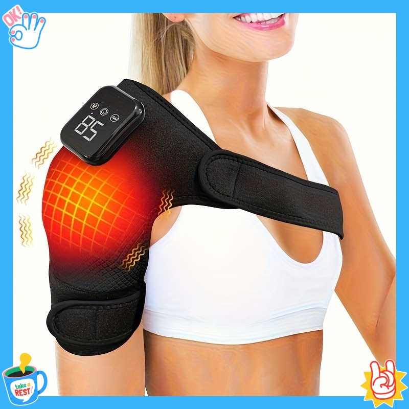 shoulder heating pad with vibration massager Heated Shoulder Brace Wrap,Electric Shoulder Heating Pad Massager  ,Rechargeable Cordless Shoulder Massager with 3 Adjustable Vibrations for  Men Women,