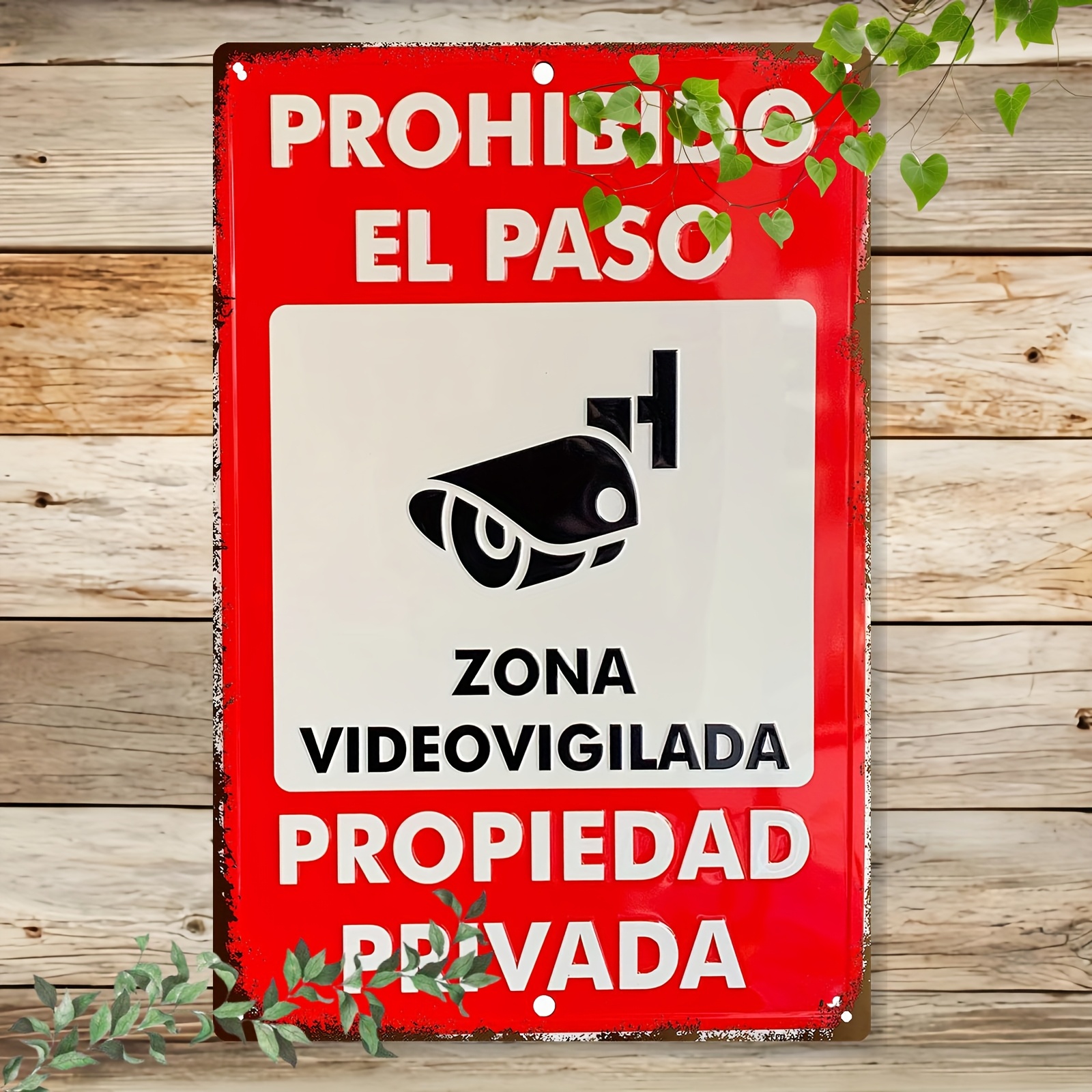TEMU Letrero de Seguridad de Metal con el Texto en Español " - Con Vigilancia Por Video" - 8.0x12.0 Pulgadas, Montaje en Pared de Hierro Tradicional,