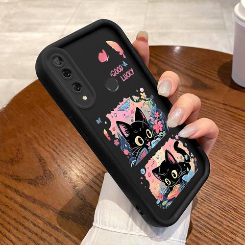 item picture phone case suitable for huawei honor y9 prime 2019 ladder phone case with cute kitten anime design exquisite and durable trendy and behaved and quirky fashionable and cute for girls anti stain aesthetic
