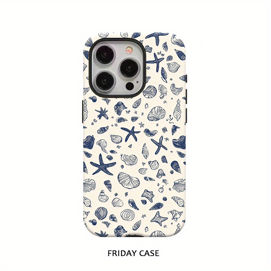 TEMU Phone Case - , Starfish Design Phone Case For Iphone 16 Pro Max, 15 Pro, 13, 11, 12, Xs, 8 Plus, 7 Glossy 2-in-1 Case