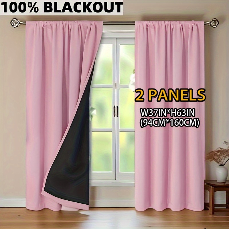 TEMU 2pcs, Rideaux pare-soleil occultants 100%, Éclaircissement d'espace intérieur, Doublure en matériau rose, Légers, Suspension à tringle, Moderne,