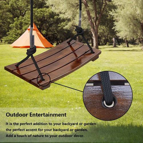 solid wood swing one seat simple swing load 440lbs wooden swing seat adjustable rope length outdoor rope swing