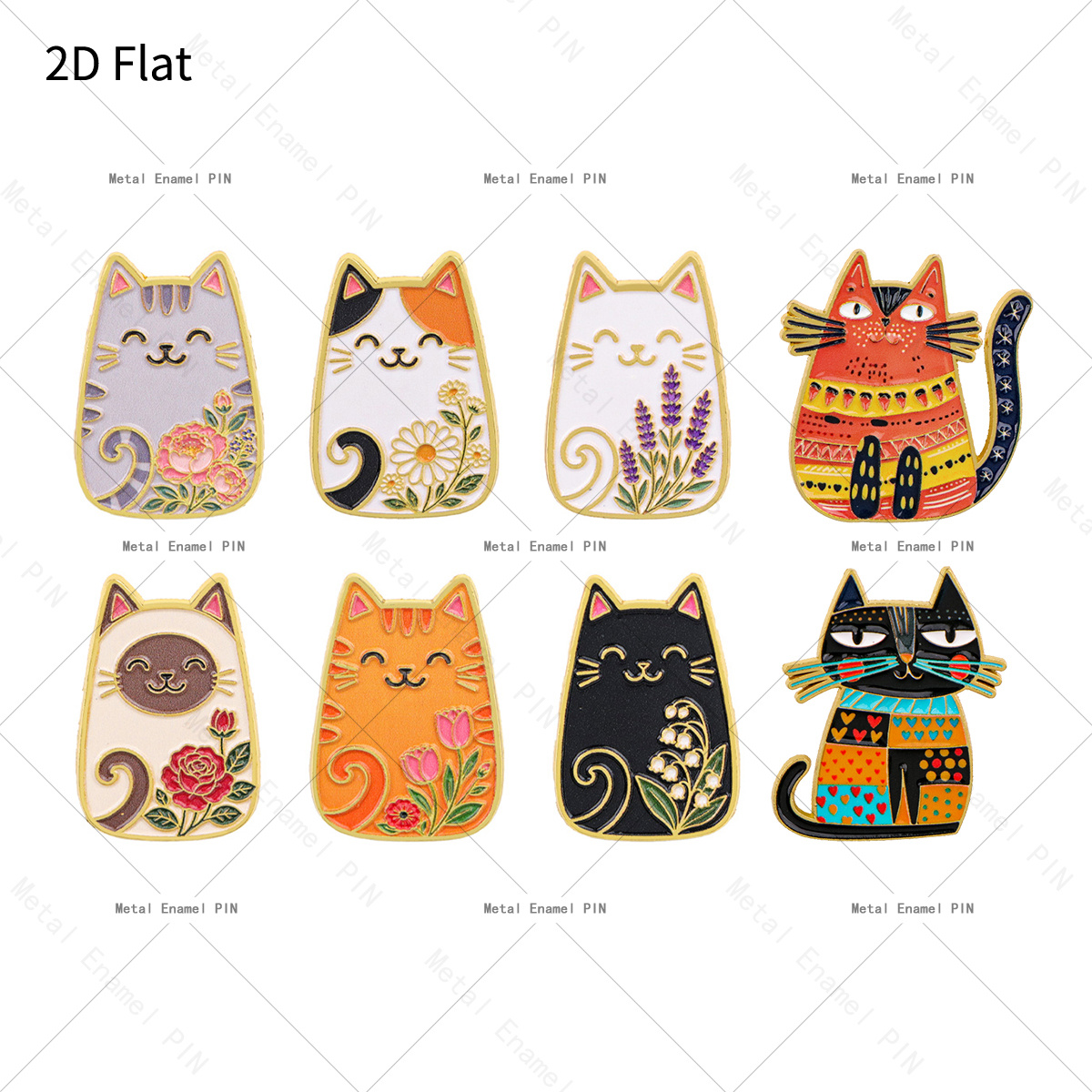 TEMU 2d Flat, 2d Flat 8pcs/set Cute Cartoon Cat Lapel Pin Enamel Pins And Brooches Badge Pins For Backpacks Bags Backpack Cool Decoration Friend For