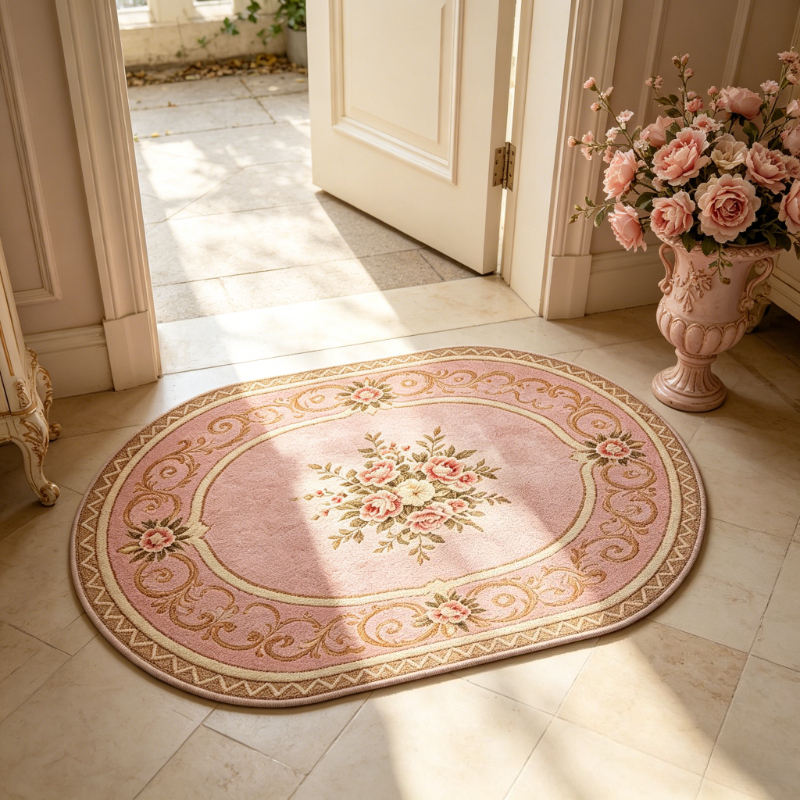 TEMU Faux Imitation Cashmere 900g + 9mm Vintage Romantic Living Room Rug, Pink Rose Bedroom Decor Bedside Carpet, Light Luxury Elegant Non-slip Rug,