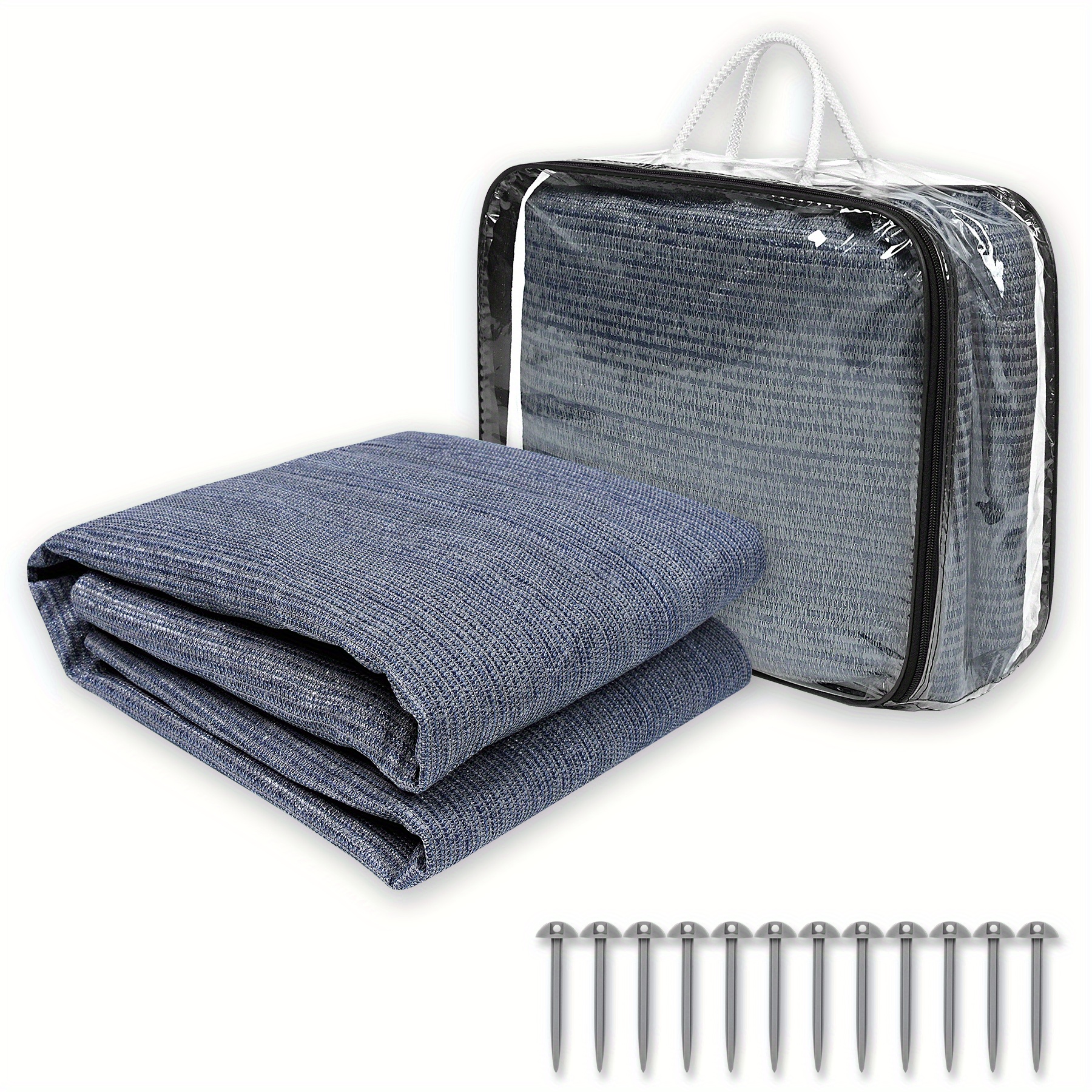 E-shop Vorzeltteppich Camping aus HDPE Camping Teppich Set inklusive Tragetasche & Pfähle, Atmungsaktive Zeltmatte, Rutschfeste Markiseboden, Faltbare