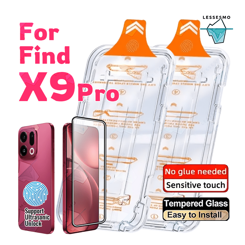 TEMU Easy-install Kit For Oppo Find X9 Pro Screen Protector [2pack] Hd Tempered Glass [support Fingerprint Unlock] Anti-shatter&scratches 9h Hardness