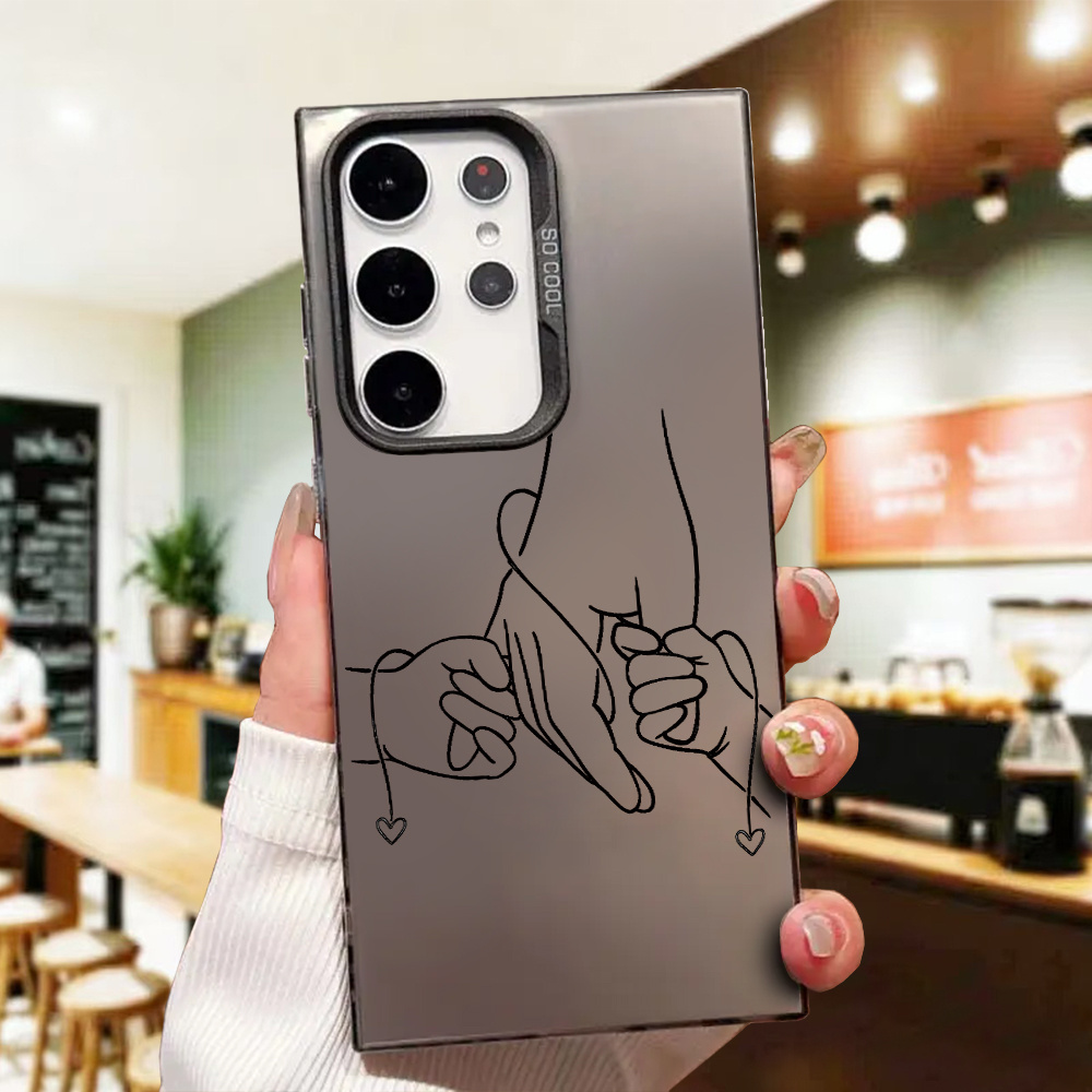 TEMU Phone Case - 1pc Easy Design, Hand-in-hand Heart Doodle Pattern, Compatible With Galaxy