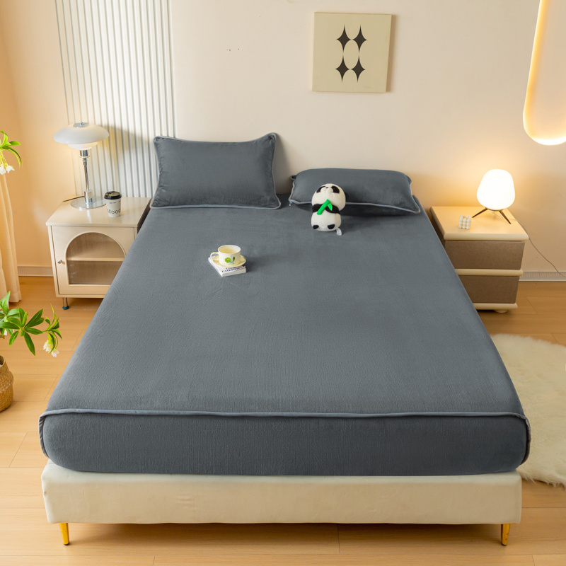 Image of Tofu Fleece Fitted Sheet Queen Size Ultra Soft Plush Velvet Feel Cozy Warm Bedding Deep Pocket Elastic
