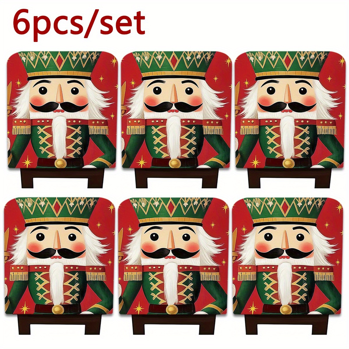TEMU 2/4/6pcs Housses de Chaise de Noël, Housse Décorative en Tissu Imprimé, Polyester Peluche Courte, Amovible et Lavable, Décoration d'Hiver,