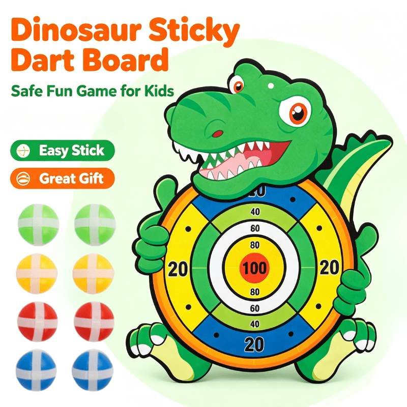 TEMU 9pcs ( And 1 Board) Large Dart Board Travel Toys Gifts For Children Birthday Kids Dart Board With Sticky Balls, And Outdoor Fun Games Toys