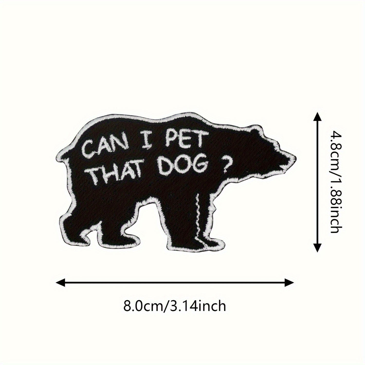 TEMU 1pc Brown Bear Embroidered Patch With Hook And Loop- Black And White, Detachable Badge For Clothing, Bags, Etc.- , Polyester, Hand Washable,