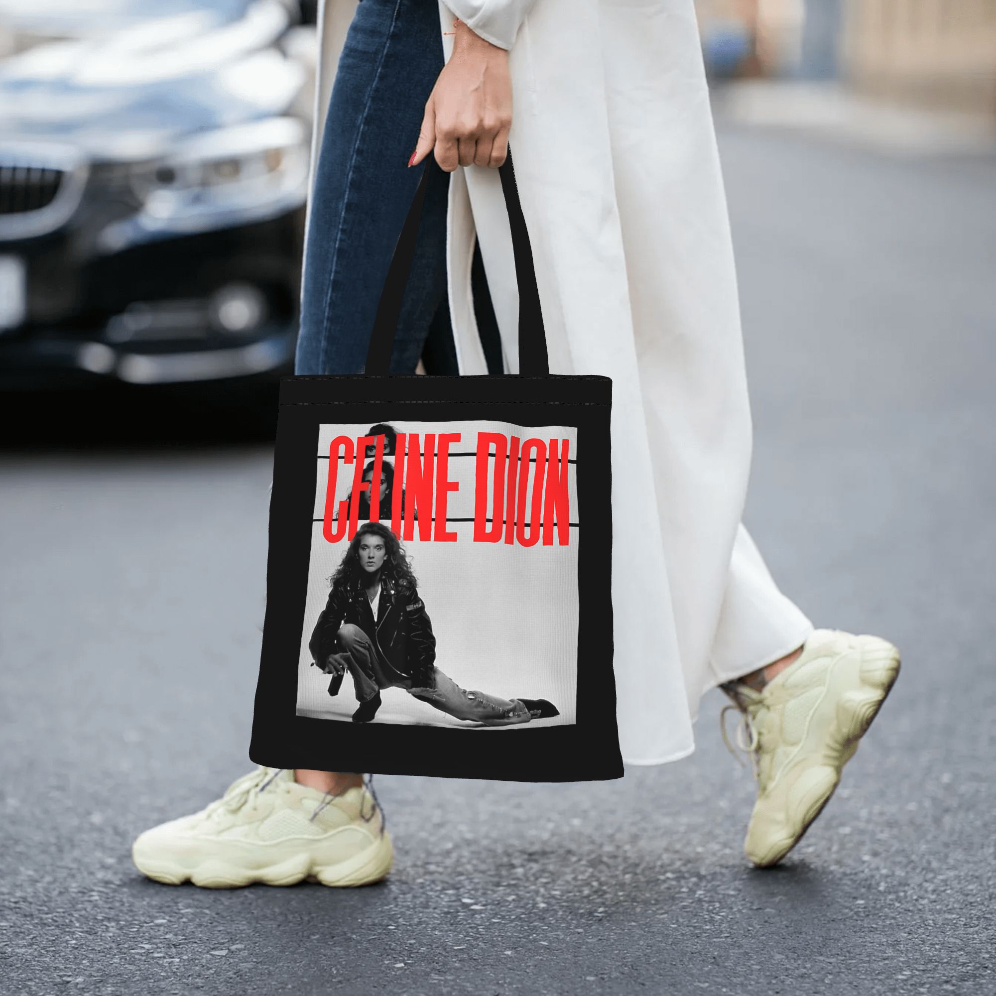 TEMU 1 sac fourre-tout plat 2D avec photo officielle de Dion, grande , sac à main durable, lavable en machine, avec une seule poignée supérieure, sac
