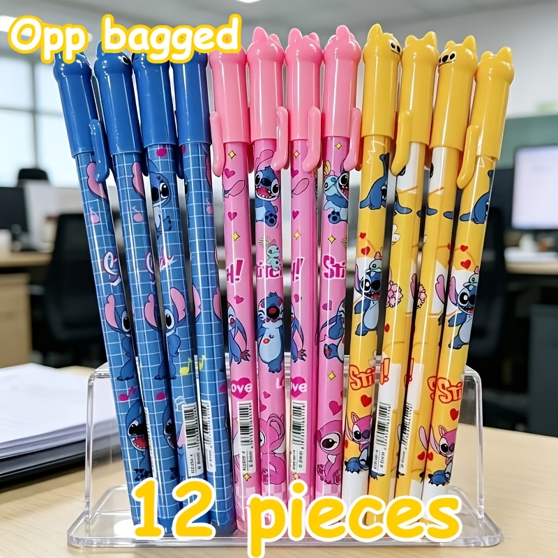 Image of 12pcs, Blue Erasable Pen, Stitch Cartoon Pattern Gel Pen — A Stationery Item Suitable For Daily Writing And Back-to-. An Birthday Gift And A Perfect Back-to-school Essential.