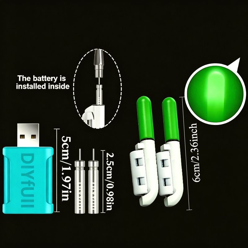 TEMU 5pcs Set, 2 Fishing Bite Indicators + 2 Rechargeable Batteries + 1 Charger, Fishing Rod , Night Fishing Stick, Shore Fishing Rod Light, Cr425