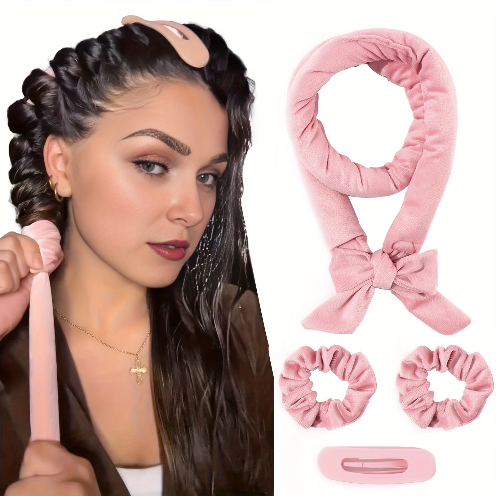 

4pcs/set Heatless Hair Curler, Hair Curlers To , Overnight Heatless Curling Set With Hair Scrunchies And Clip, Soft Ribbon Wrap For Long Hair