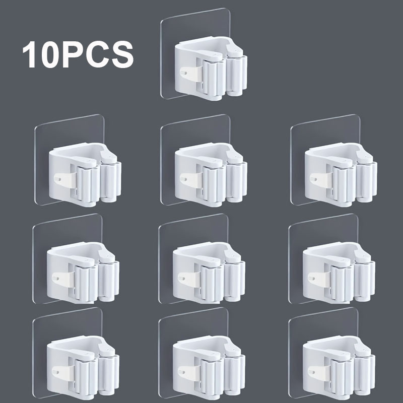 E-shop 10er-Pack Moderne Wandmontierte Mopp- & Besenhalter, Bohrfreie Schwerlast-Kunststoff-Aufhänger, Einfache Installation, für Badezimmer & Küche,