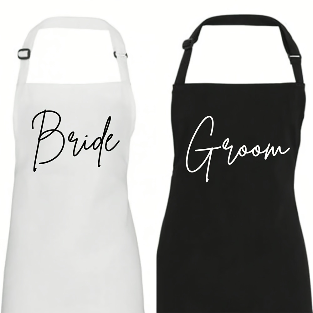 TEMU Customizable Names Or Text, Black And White Apron Sets For The Bride And Groom, Wedding Dinner Day Outfits, Husband And Wife, Groom Covered In A
