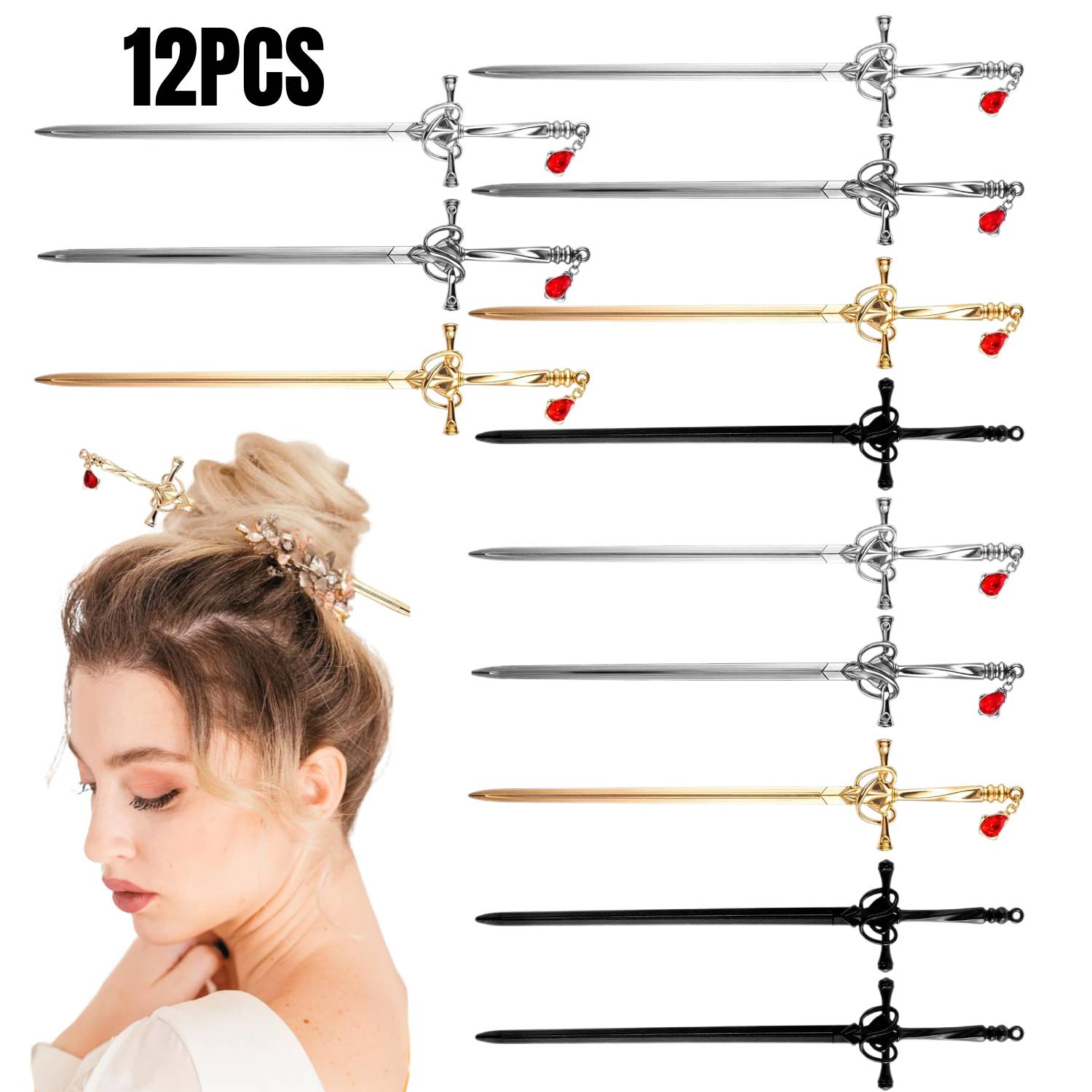 TEMU 12pcs Vintage Hair Sticks | Sword Hair Pins For Women, Chinese Style Hair Chopsticks Pins, Retro Vintage Decorative For Hair Accessory, Perfect