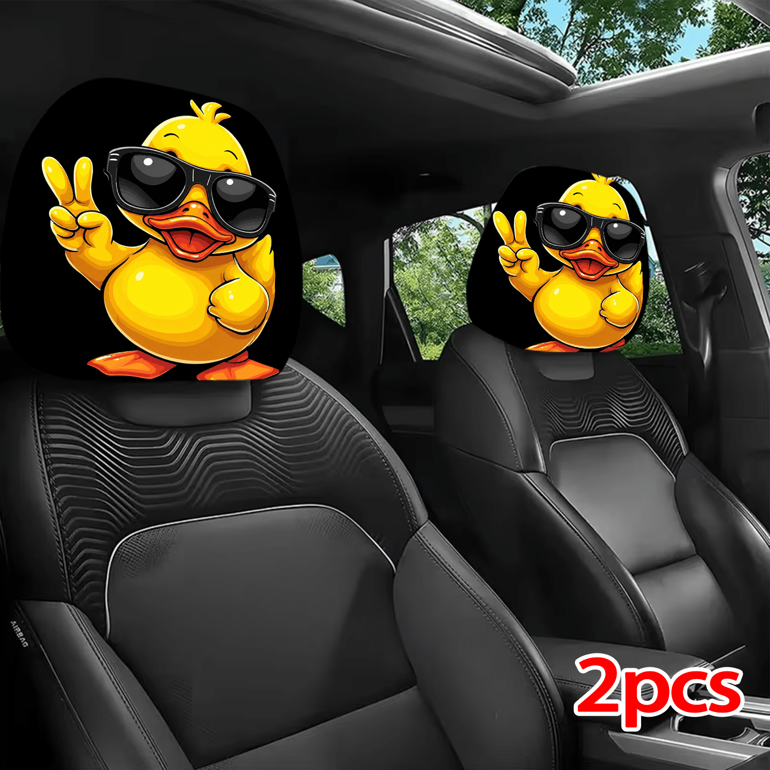 TEMU 2pcs Printed Pattern Car Headrest Covers, Interior Decoration With And Universal Fit Installation, For Interior Accessories, Perfect Funny Car