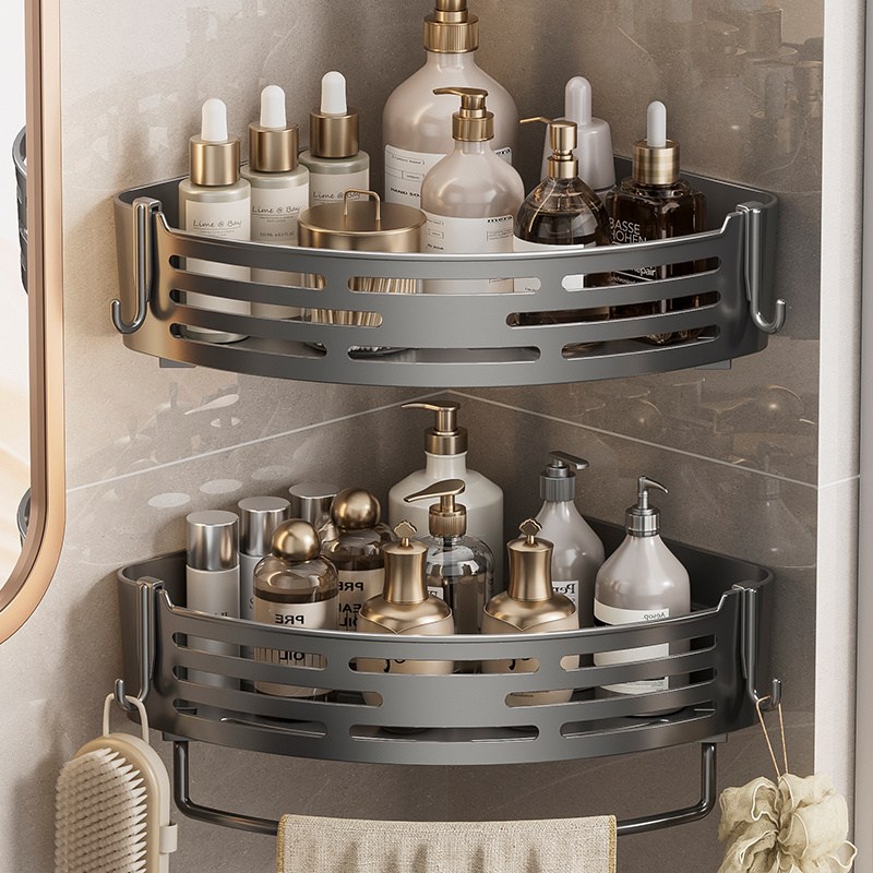 TEMU 2pcs Shower Shelf No-drill Wall-mounted Bathroom Organizer Triangular Design For Shampoo Conditioner And Soap