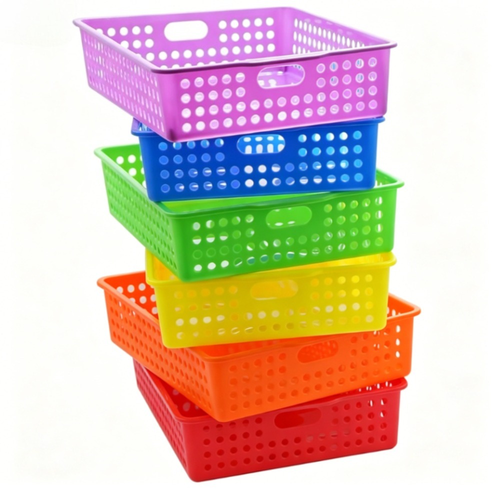 6pcs Desktop Plastic Storage Basket Stackable Office A4 Paper File Sorting Basket Snack Storage Basket
