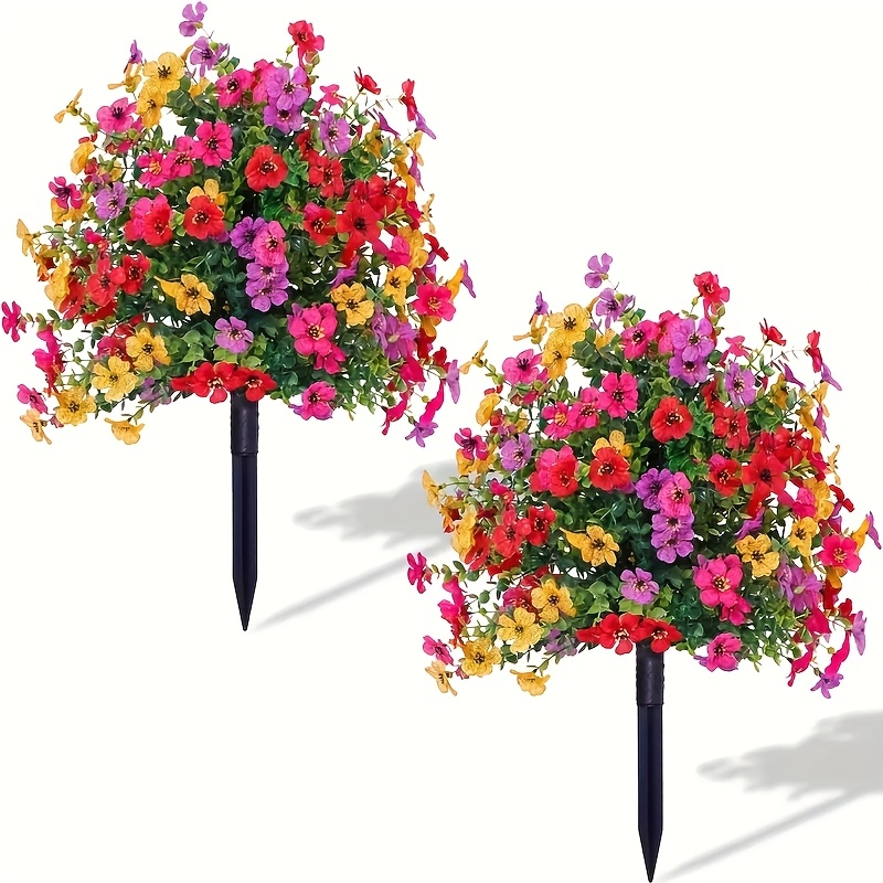 2pcs large realistic artificial inserted plants and flowers with ground plug uv resistant faux plants suitable for porch terrace balcony courtyard decoration wedding decoration birthday party valentines day christmas
